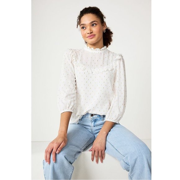 NWT Women's Draper James RSVP Clip Dot Mockneck Blouse Size M - Picture 1 of 15